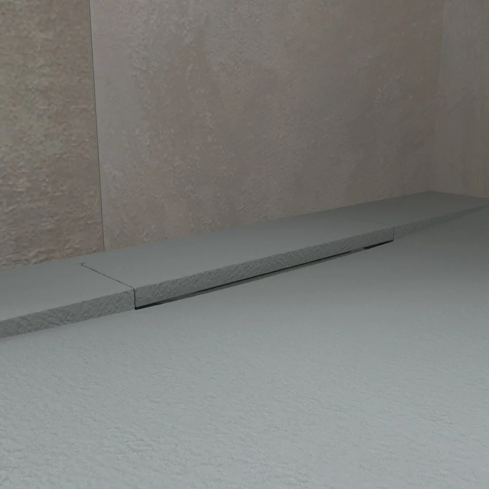 Receveur de douche en résine PLASTER Gris Ciment – RAL 7040 – texture ardoise – antibactérien et antidérapant. grille cachée – Image 3