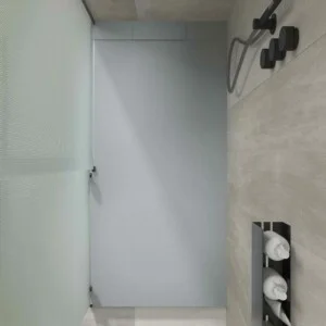 Receveur de douche en résine PLASTER Gris Ciment – RAL 7040 – texture ardoise – antibactérien et antidérapant. grille cachée