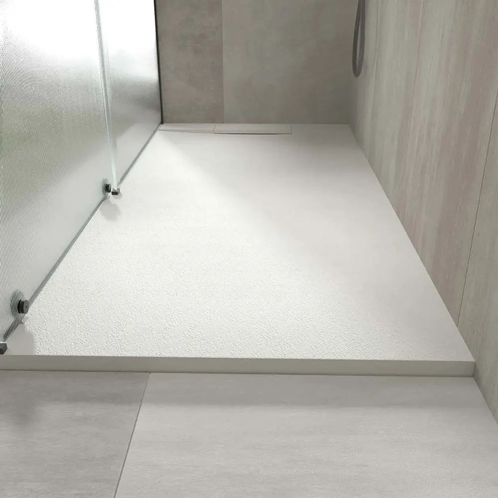 PLÂTRE Receveur de douche en résine blanche – coloris au choix – texture ardoise – antibactérien et antidérapant. grille cachée – Image 4