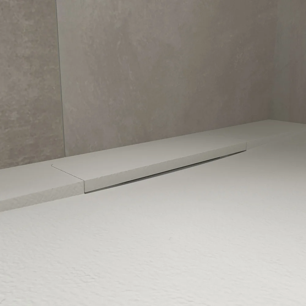 PLÂTRE Receveur de douche en résine blanche – coloris au choix – texture ardoise – antibactérien et antidérapant. grille cachée – Image 3