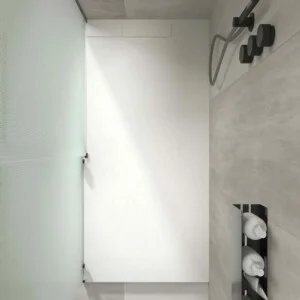 PLÂTRE Receveur de douche en résine blanche – coloris au choix – texture ardoise – antibactérien et antidérapant. grille cachée