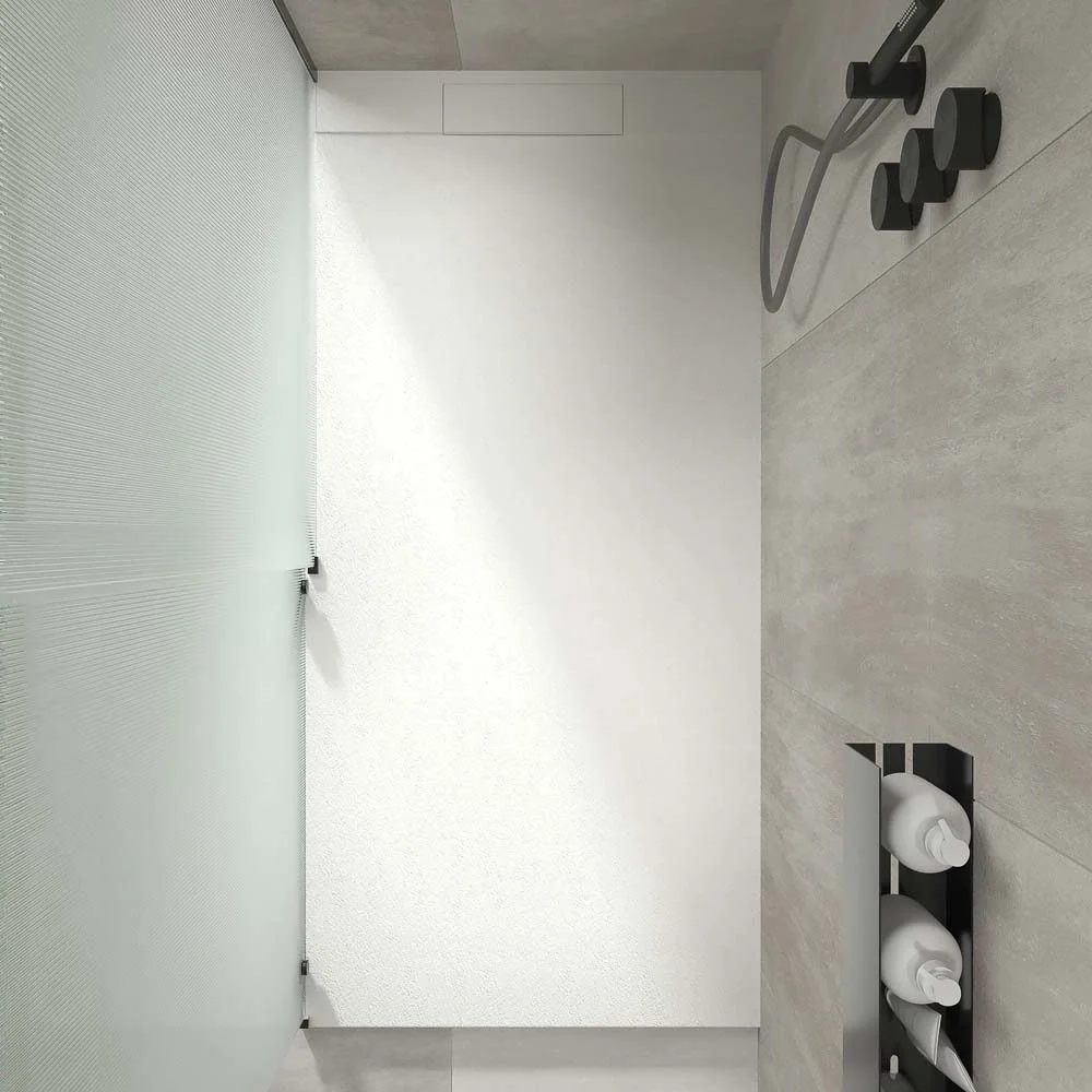 PLÂTRE Receveur de douche en résine blanche – coloris au choix – texture ardoise – antibactérien et antidérapant. grille cachée
