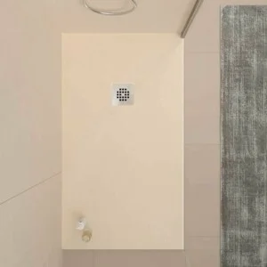 Receveur de douche en résine ONE Blanc Ivoire RAL 1015 et autres couleurs avec texture ardoise antibactérienne et antidérapante. grille en acier inoxydable