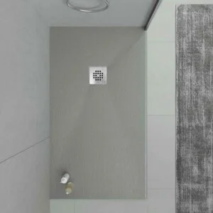 Receveur de douche en résine ONE Gris Ciment RAL 7005 et autres couleurs avec texture ardoise antibactérienne et antidérapante. grille en acier inoxydable