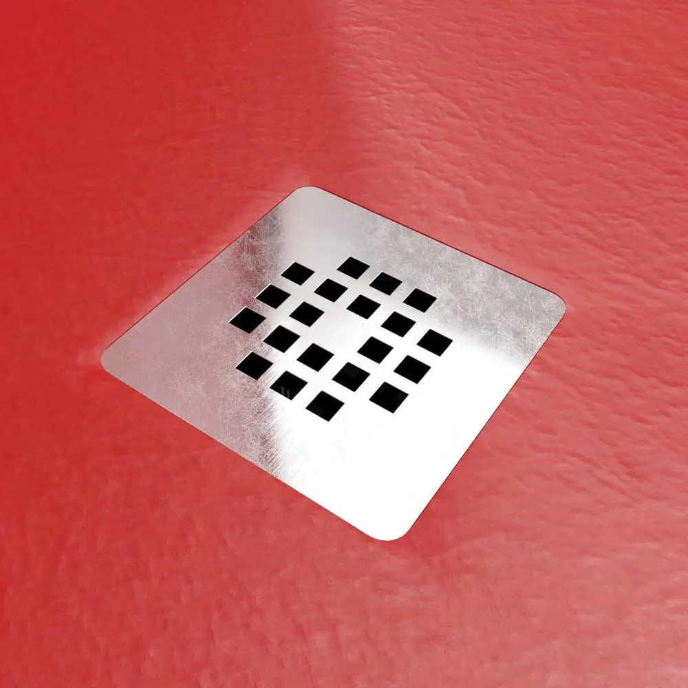 Receveur de douche en résine ONE Rouge RAL 3020 et autres couleurs avec texture ardoise antibactérienne et antidérapante. grille en acier inoxydable – Image 3
