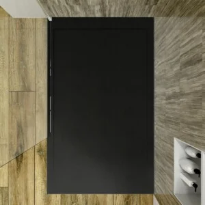Receveur de douche en résine avec cadre noir SYSTEM – couleurs au choix – texture ardoise – antibactérien et antidérapant