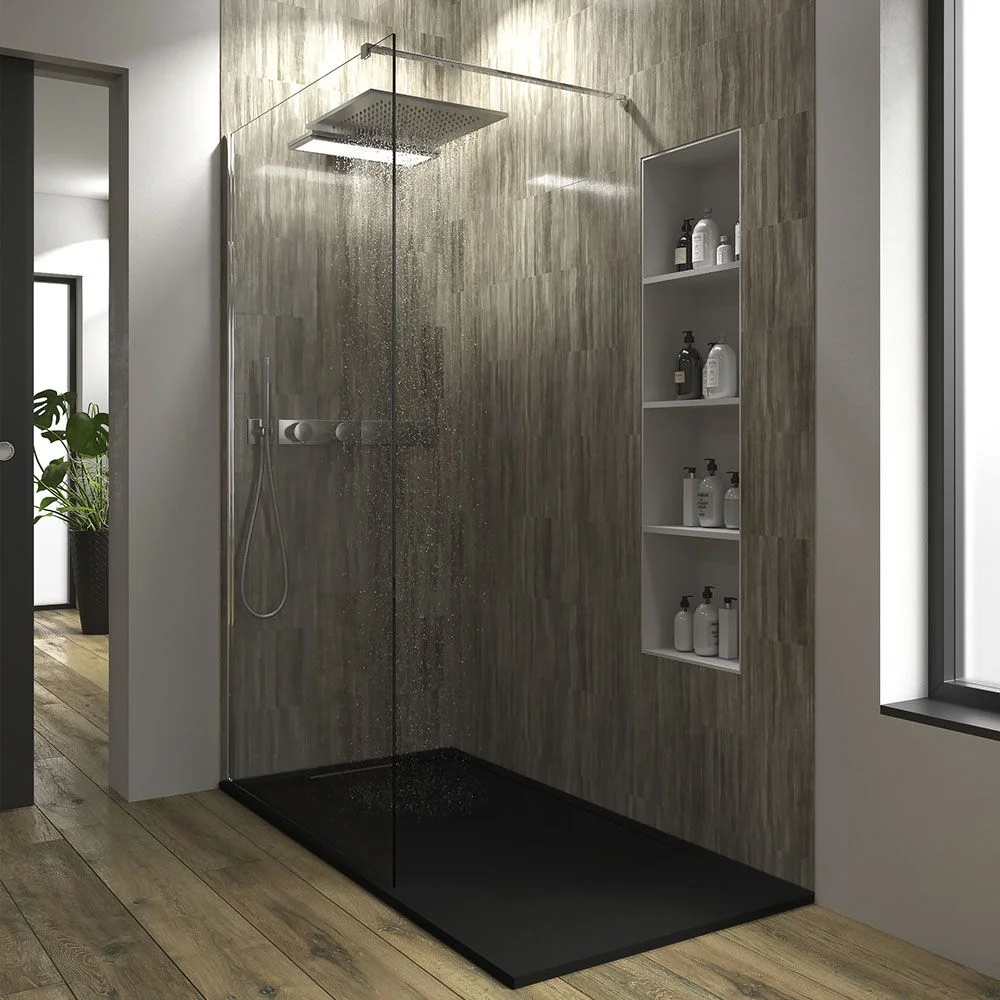 Receveur de douche en résine avec cadre noir SYSTEM – couleurs au choix – texture ardoise – antibactérien et antidérapant – Image 4