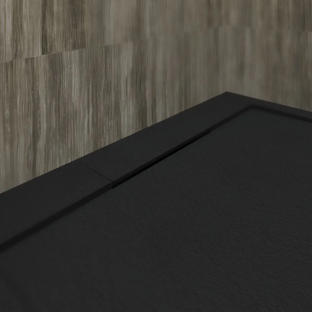 Receveur de douche en résine avec cadre noir SYSTEM – couleurs au choix – texture ardoise – antibactérien et antidérapant – Image 2