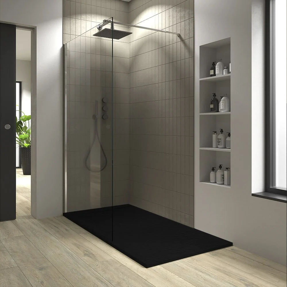 Receveur de douche PLASTER Noir – coloris au choix – texture ardoise – antibactérien et antidérapant. grille cachée – Image 3