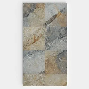 Receveur de douche en résine avec texture ardoise. Effet marbre Mizzi – antidérapant STONE 3D moderne