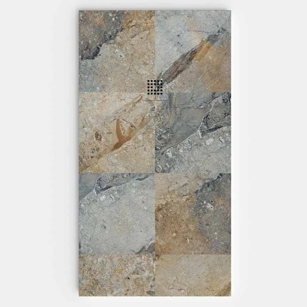 Receveur de douche en résine avec texture ardoise. Effet marbre Mizzi – antidérapant STONE 3D moderne