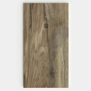 Receveur de douche en résine ardoise finition texturée effet bois Noyer Somoa - antidérapant STONE 3D modern