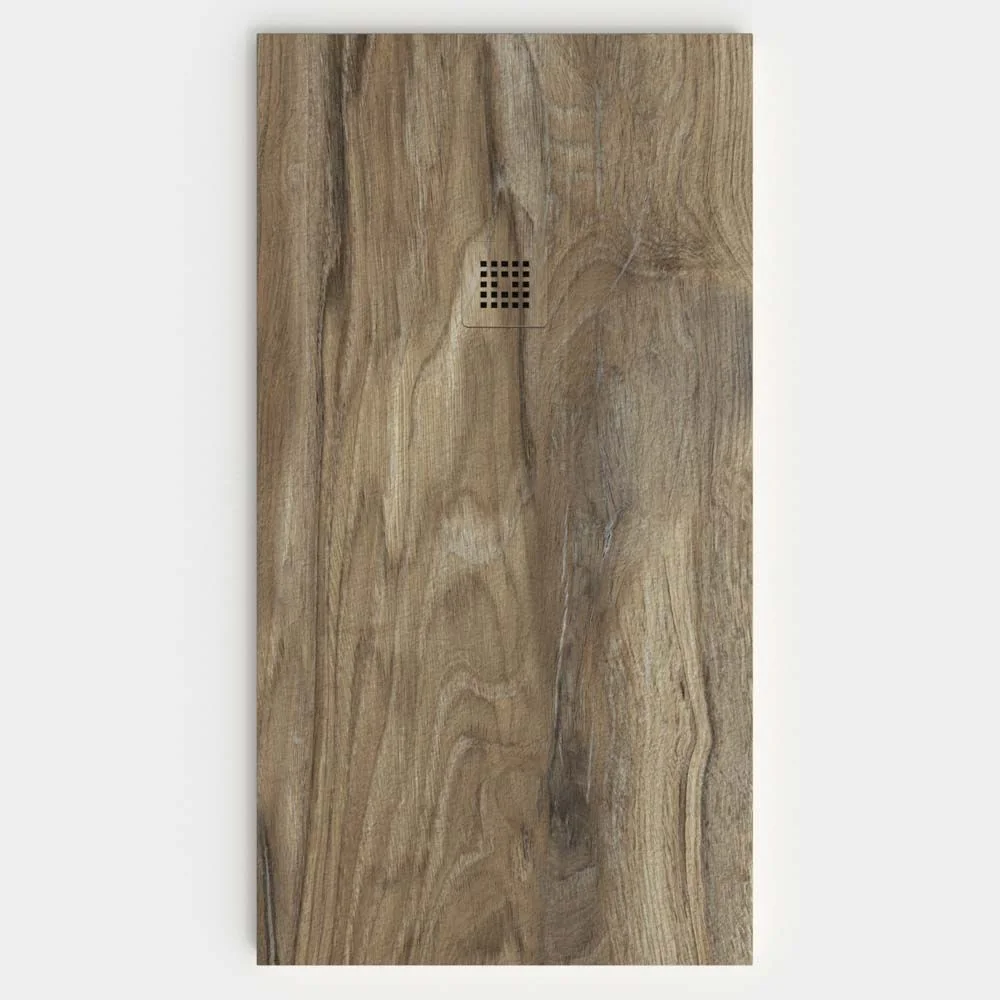 Receveur de douche en résine ardoise finition texturée effet bois Noyer Somoa - antidérapant STONE 3D modern
