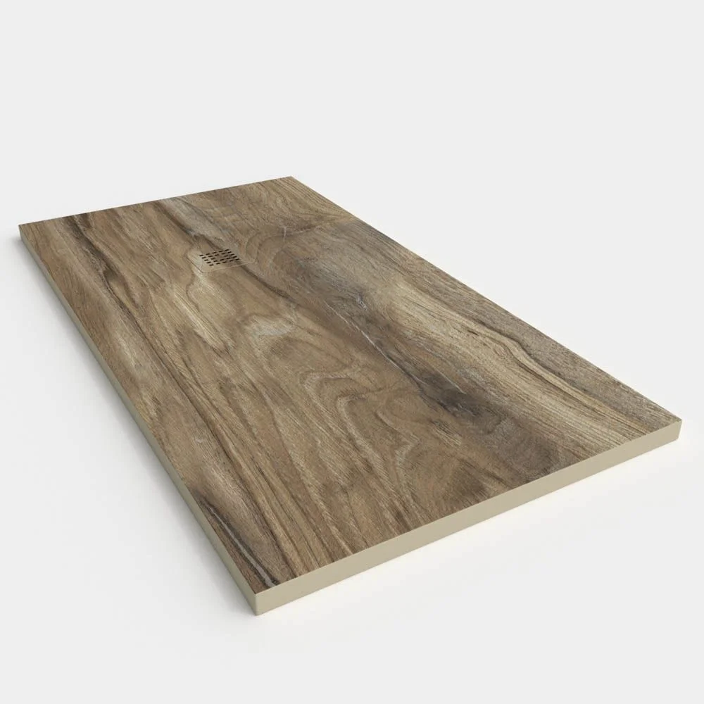 Receveur de douche en résine ardoise finition texturée effet bois Noyer Somoa - antidérapant STONE 3D modern – Image 2