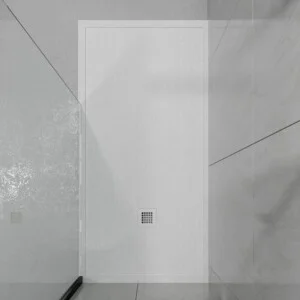ABSOLUTE Receveur de douche en résine avec cadre blanc – texture ardoise – antibactérien et antidérapant. Couleurs au choix.