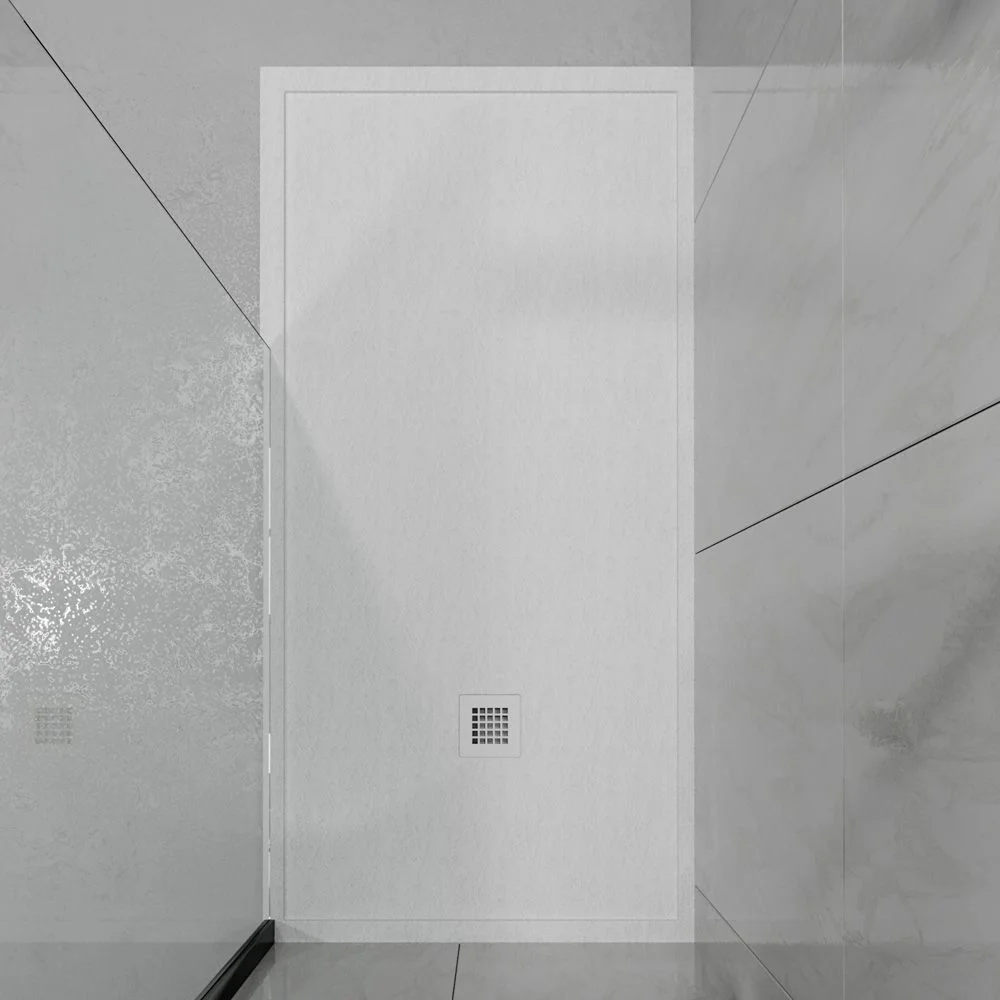 ABSOLUTE Receveur de douche en résine avec cadre blanc – texture ardoise – antibactérien et antidérapant. Couleurs au choix.