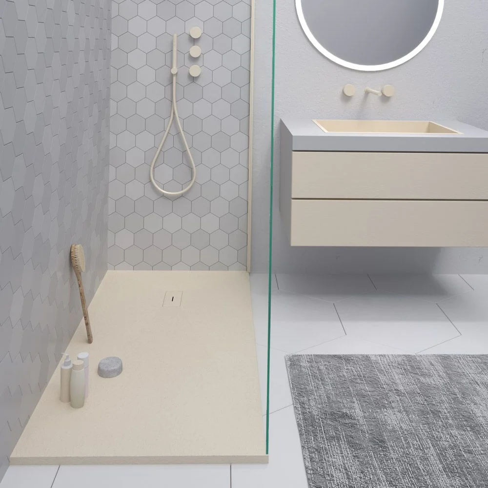 Receveur de douche en résine AGAPE Crème et autres coloris exclusifs – avec texture ardoise – antibactérien et antidérapant – Image 3