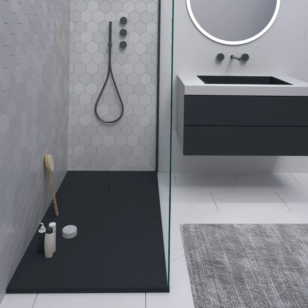 AGAPE Receveur de douche en résine Graphite et autres couleurs exclusives – avec texture ardoise – antibactérien et antidérapant – Image 2