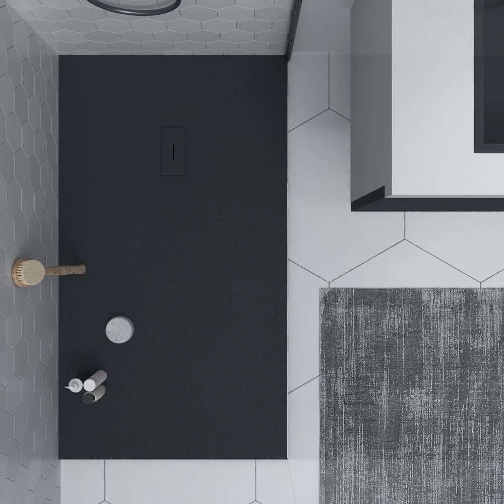 AGAPE Receveur de douche en résine Graphite et autres couleurs exclusives – avec texture ardoise – antibactérien et antidérapant
