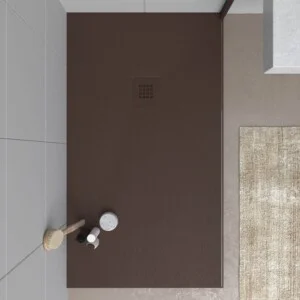 Receveur de douche en résine MYSTONE Marron RAL 8017 et autres coloris exclusifs, texture ardoise antibactérienne et antidérapante