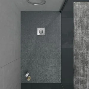 Receveur de douche en résine ONE Gris Anthracite RAL 7016 et autres couleurs avec texture ardoise antibactérienne et antidérapante. grille en acier inoxydable