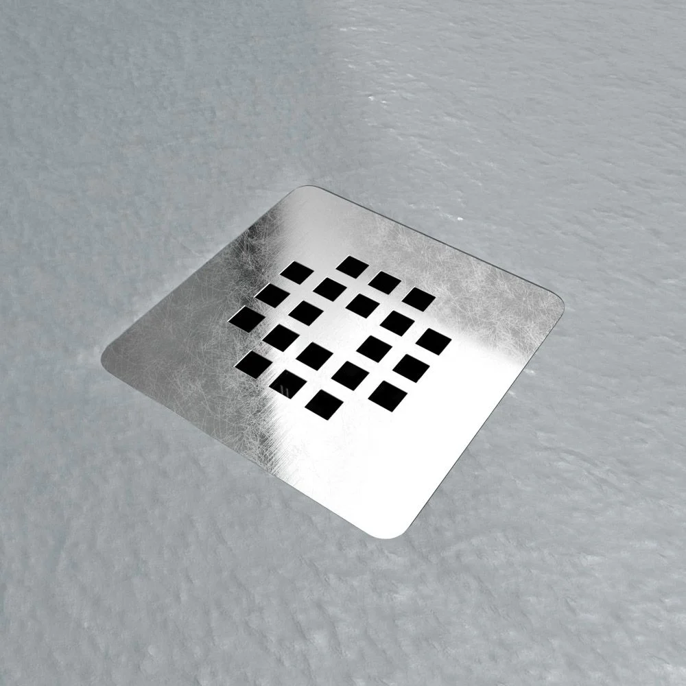 Receveur de douche en résine ONE Gris RAL 7040 et autres couleurs avec texture ardoise antibactérienne et antidérapante. grille en acier inoxydable – Image 3