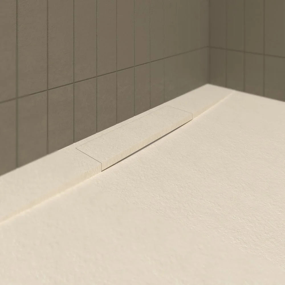 PLASTER Receveur de douche en résine crème – coloris au choix – texture ardoise – antibactérien et antidérapant. grille cachée – Image 3