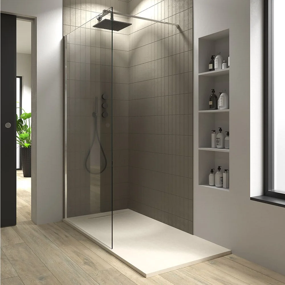PLASTER Receveur de douche en résine crème – coloris au choix – texture ardoise – antibactérien et antidérapant. grille cachée – Image 4