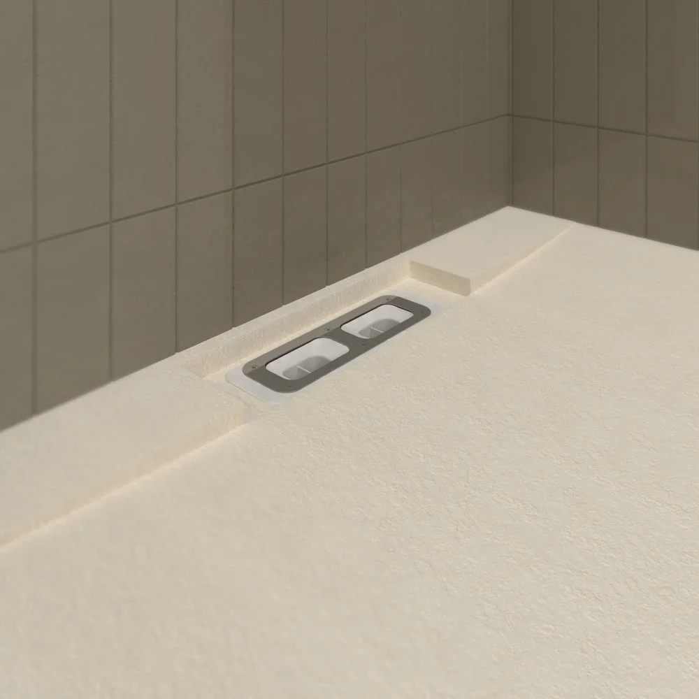 PLASTER Receveur de douche en résine crème – coloris au choix – texture ardoise – antibactérien et antidérapant. grille cachée – Image 2