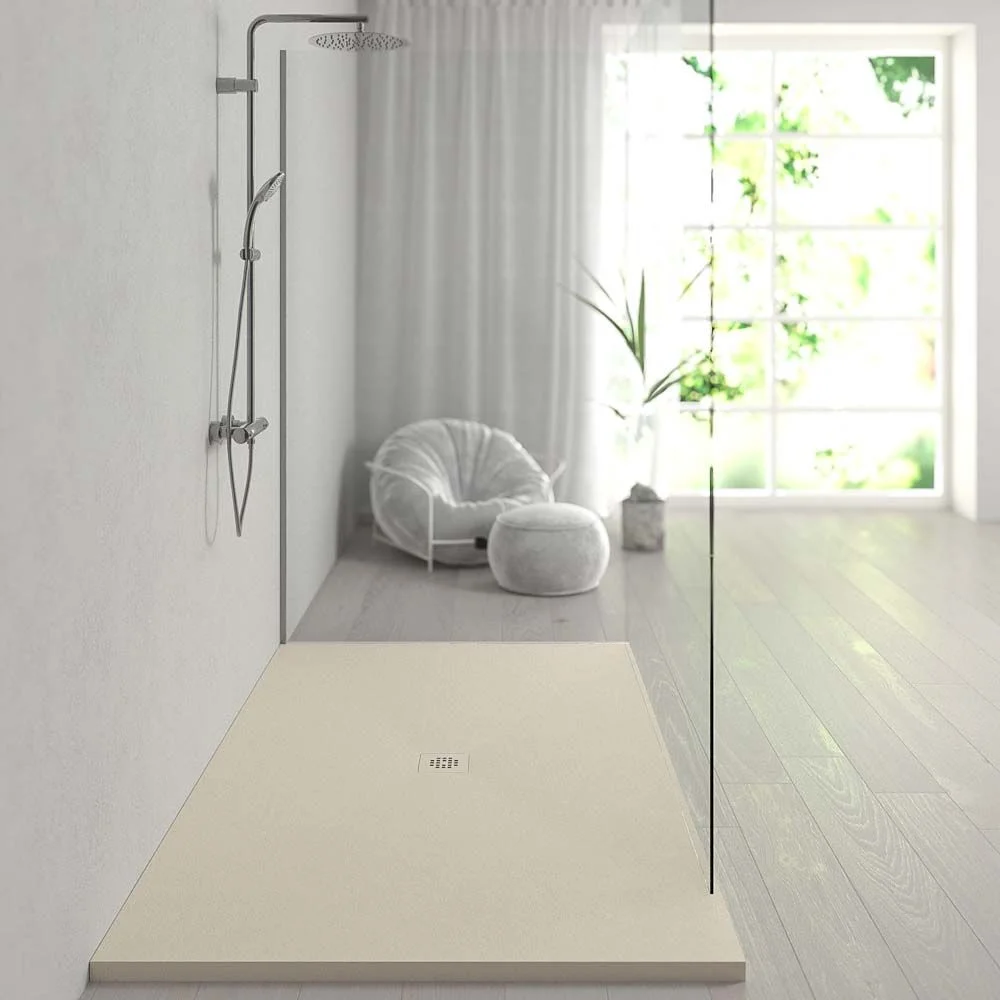 Très grand receveur de douche en résine XXL avec texture ardoise et finition antidérapante IVOIRE BLANC Ral 1015 – Image 3
