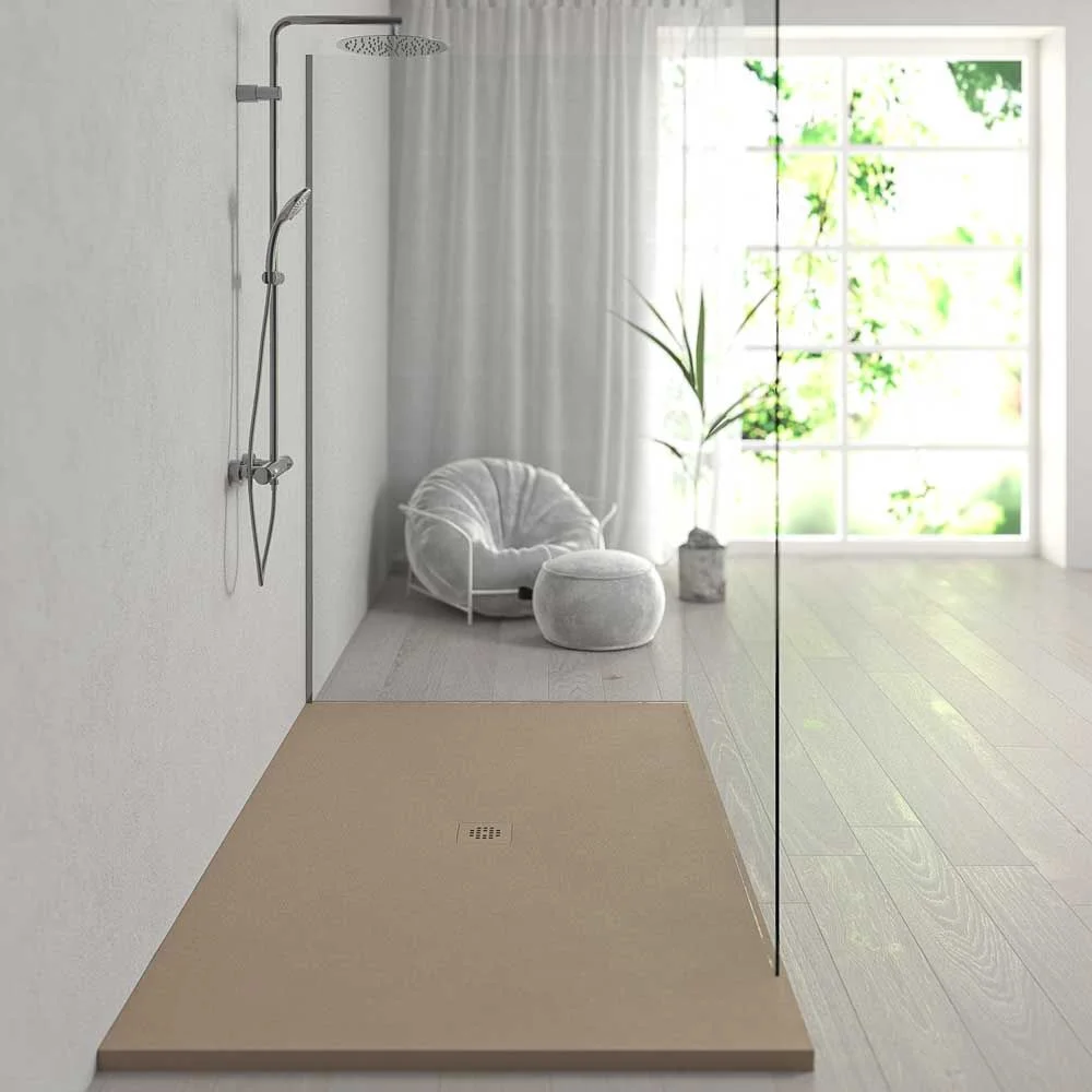 Très grand receveur de douche en résine XXL avec texture ardoise et finition antidérapante MOKA Ral 1019 – Image 3