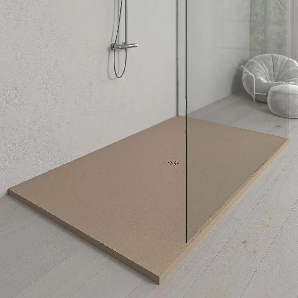 Très grand receveur de douche en résine XXL avec texture ardoise et finition antidérapante MOKA Ral 1019 – Image 2