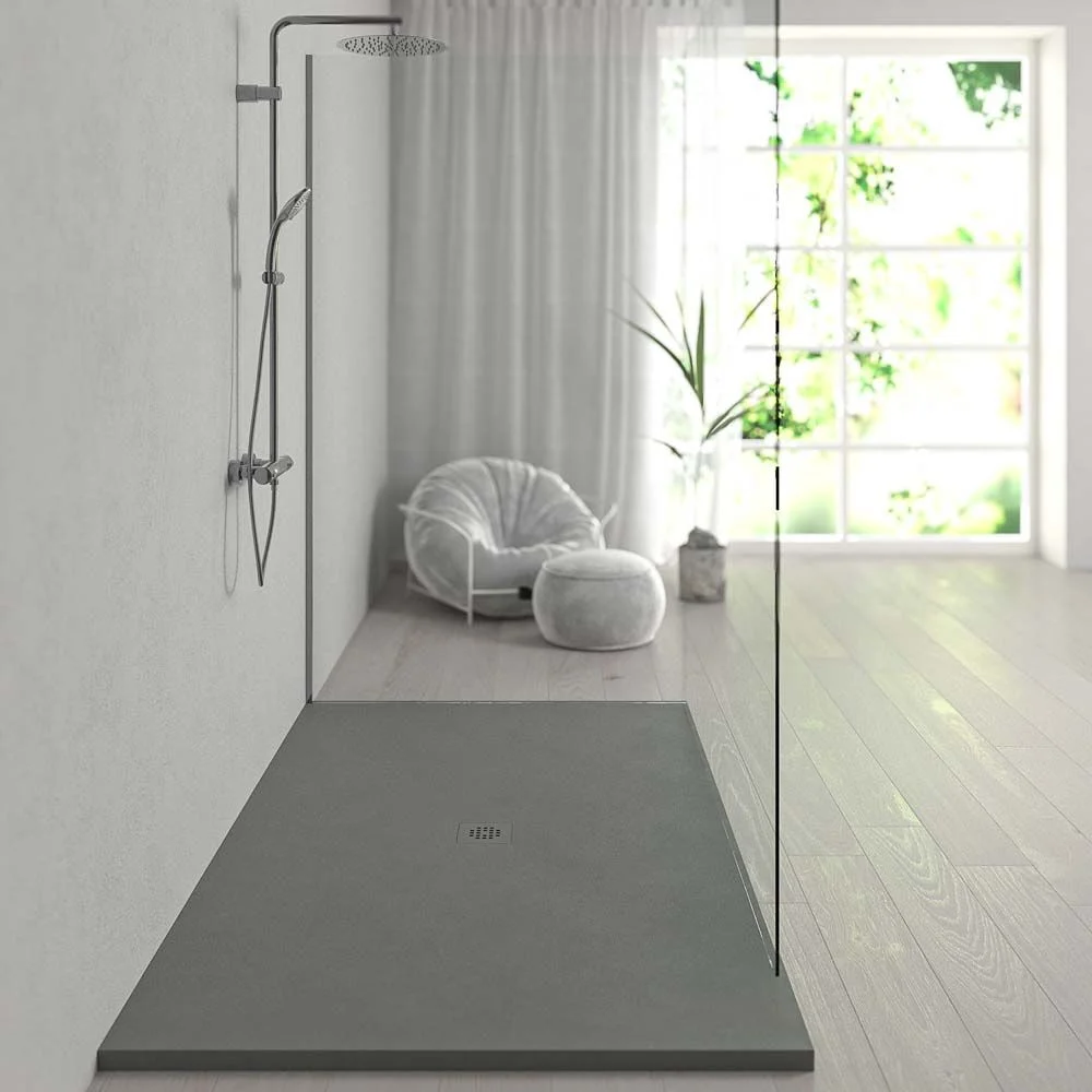 Très grand receveur de douche en résine XXL avec texture ardoise et finition antidérapante GRIS CIMENT Ral 7005 – Image 3