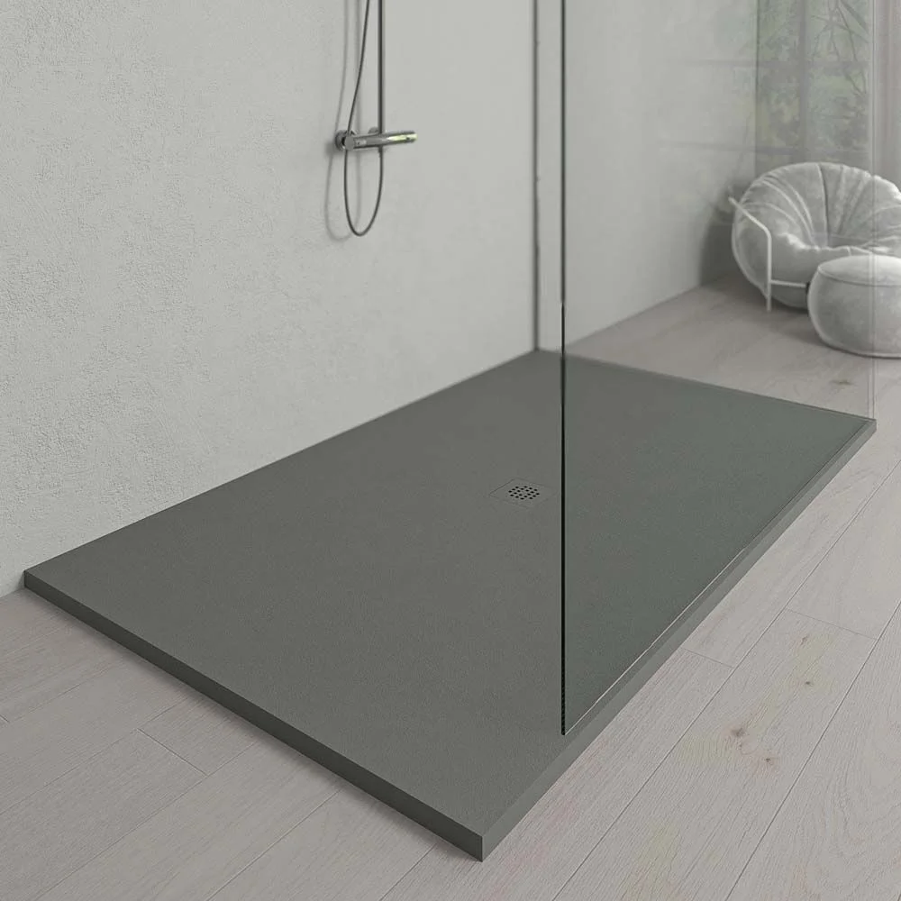 Très grand receveur de douche en résine XXL avec texture ardoise et finition antidérapante GRIS CIMENT Ral 7005 – Image 2