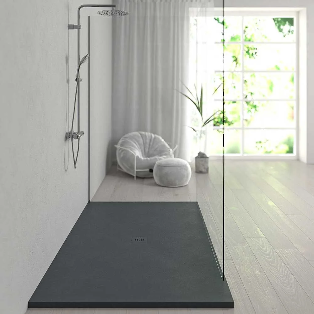 Très grand receveur de douche en résine XXL avec texture ardoise et finition antidérapante GRIS ANTHRACITE Ral 7016 – Image 2
