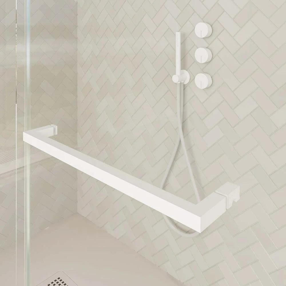 Paroi de douche rectangulaire VERONA ouverture frontale 1 fixe - 1 porte coulissante avec roulettes inférieures + 1 fixe finition BLANC MAT – Image 10