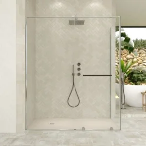Paroi de douche rectangulaire VERONA ouverture frontale 1 fixe - 1 porte coulissante avec roulettes inférieures + 1 fixe finition CHROME BRILLANT