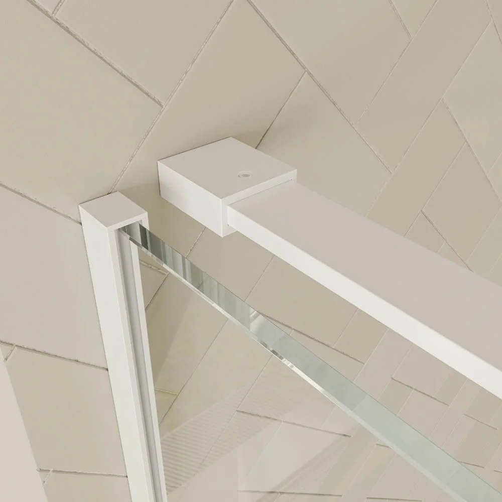 Paroi de douche rectangulaire VERONA ouverture frontale 1 fixe - 1 porte coulissante avec roulettes inférieures + 1 fixe finition BLANC MAT – Image 9
