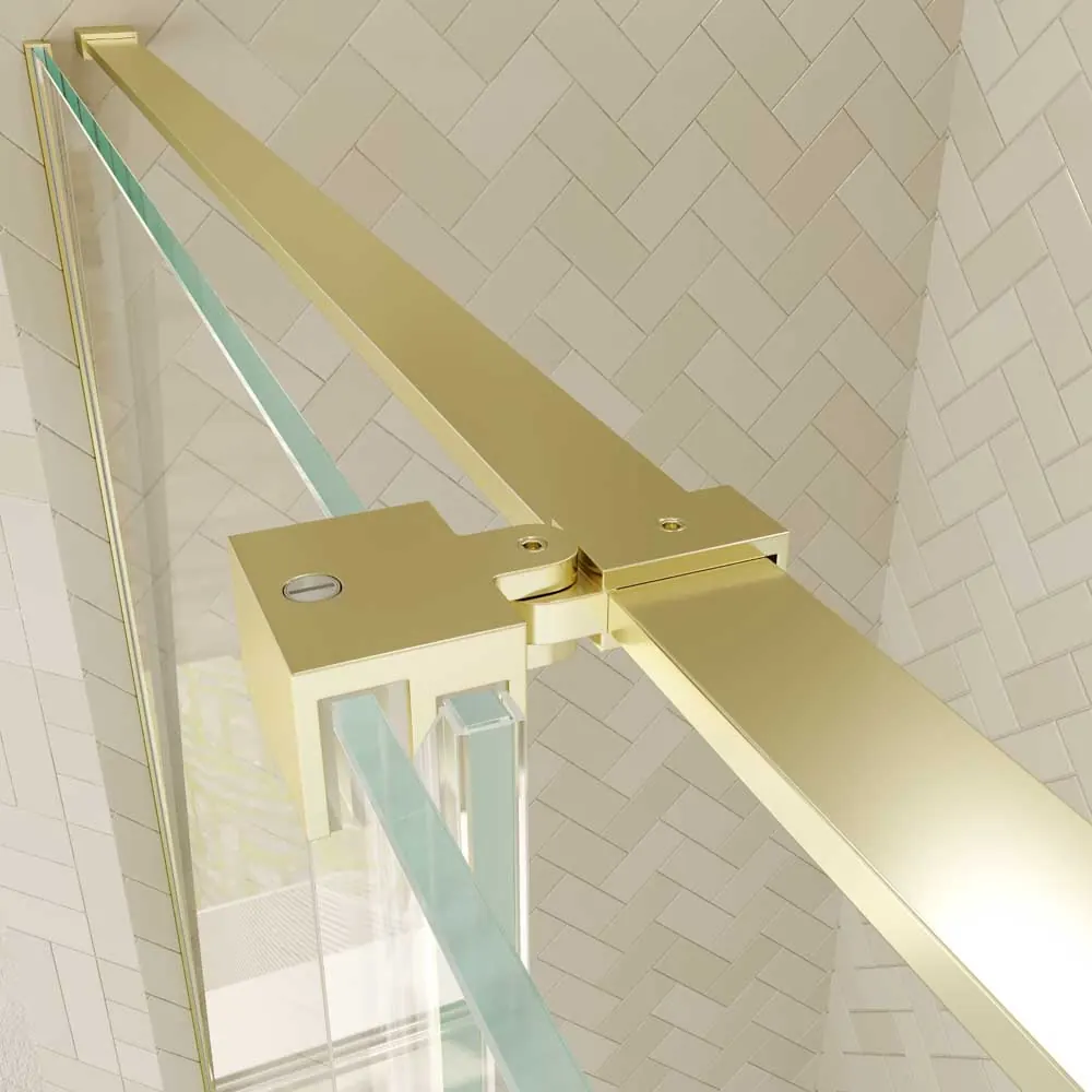 Paroi de douche rectangulaire VERONA ouverture frontale 1 fixe - 1 porte coulissante avec roulettes inférieures + 1 fixe finition OR MAT – Image 7