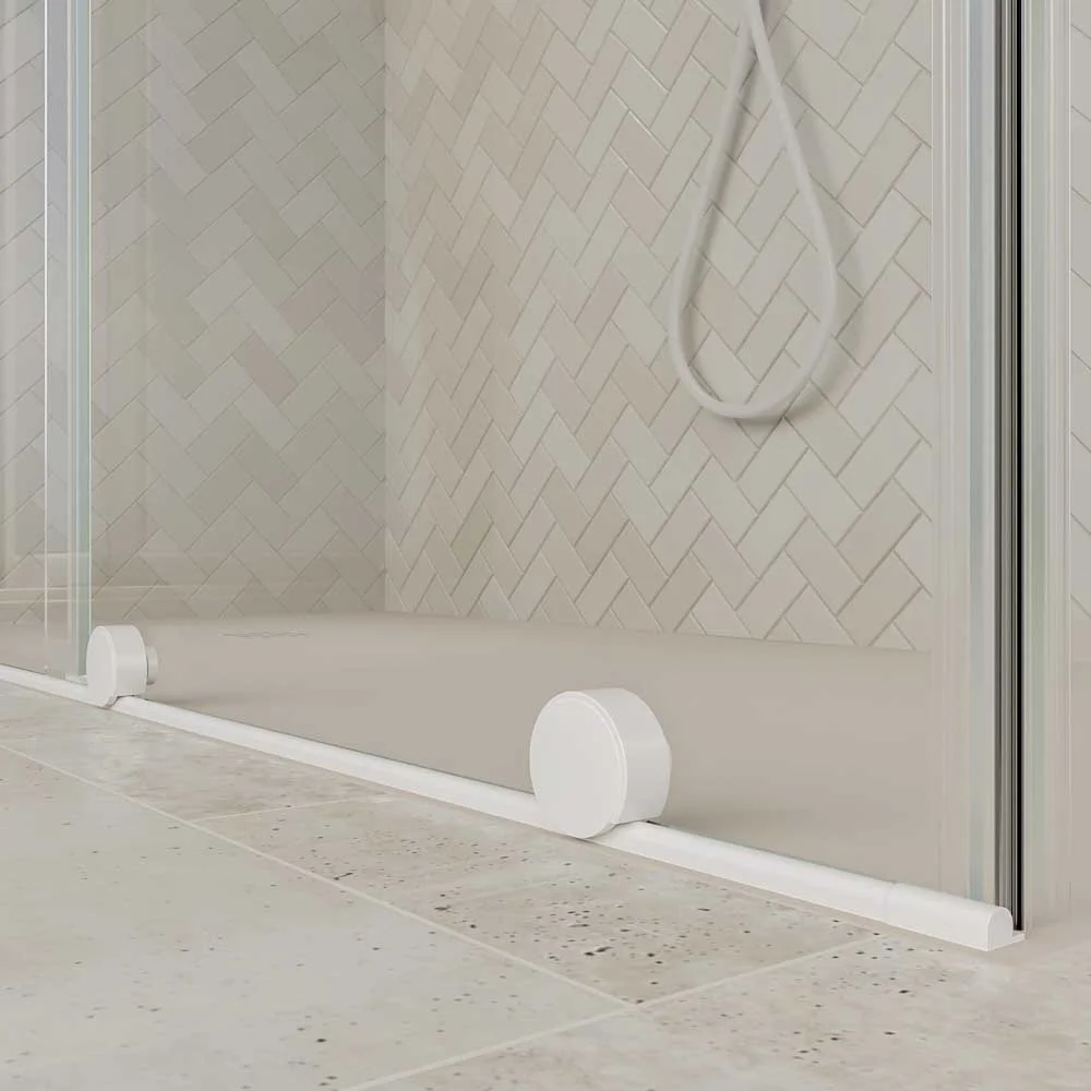 Paroi de douche rectangulaire VERONA ouverture frontale 1 fixe - 1 porte coulissante avec roulettes inférieures + 1 fixe finition BLANC MAT – Image 8