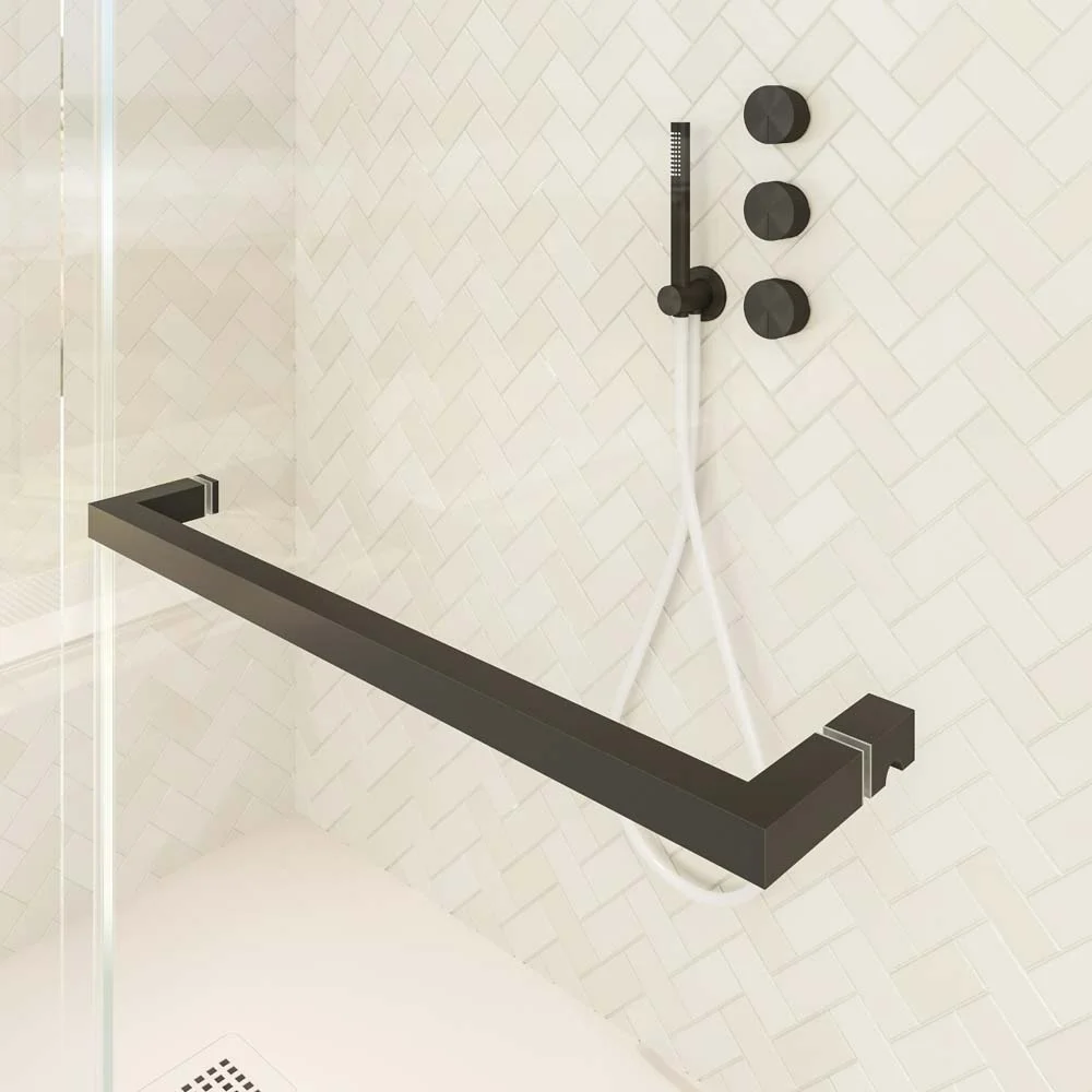 Cabine de douche rectangulaire VERONA ouverture frontale 1 fixe - 1 porte coulissante avec roulettes inférieures + 1 fixe finition NOIR MAT – Image 3
