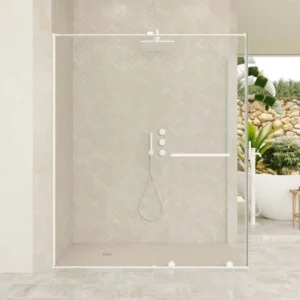 Paroi de douche rectangulaire VERONA ouverture frontale 1 fixe - 1 porte coulissante avec roulettes inférieures + 1 fixe finition BLANC MAT