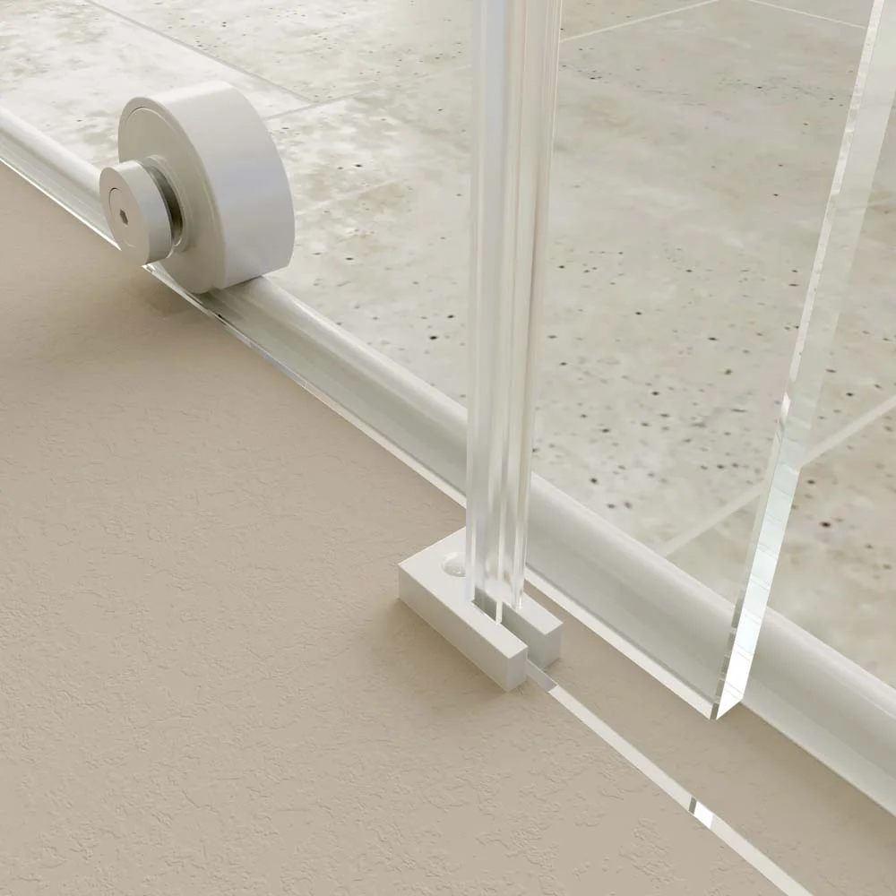 Paroi de douche rectangulaire VERONA ouverture frontale 1 fixe - 1 porte coulissante avec roulettes inférieures + 1 fixe finition BLANC MAT – Image 4