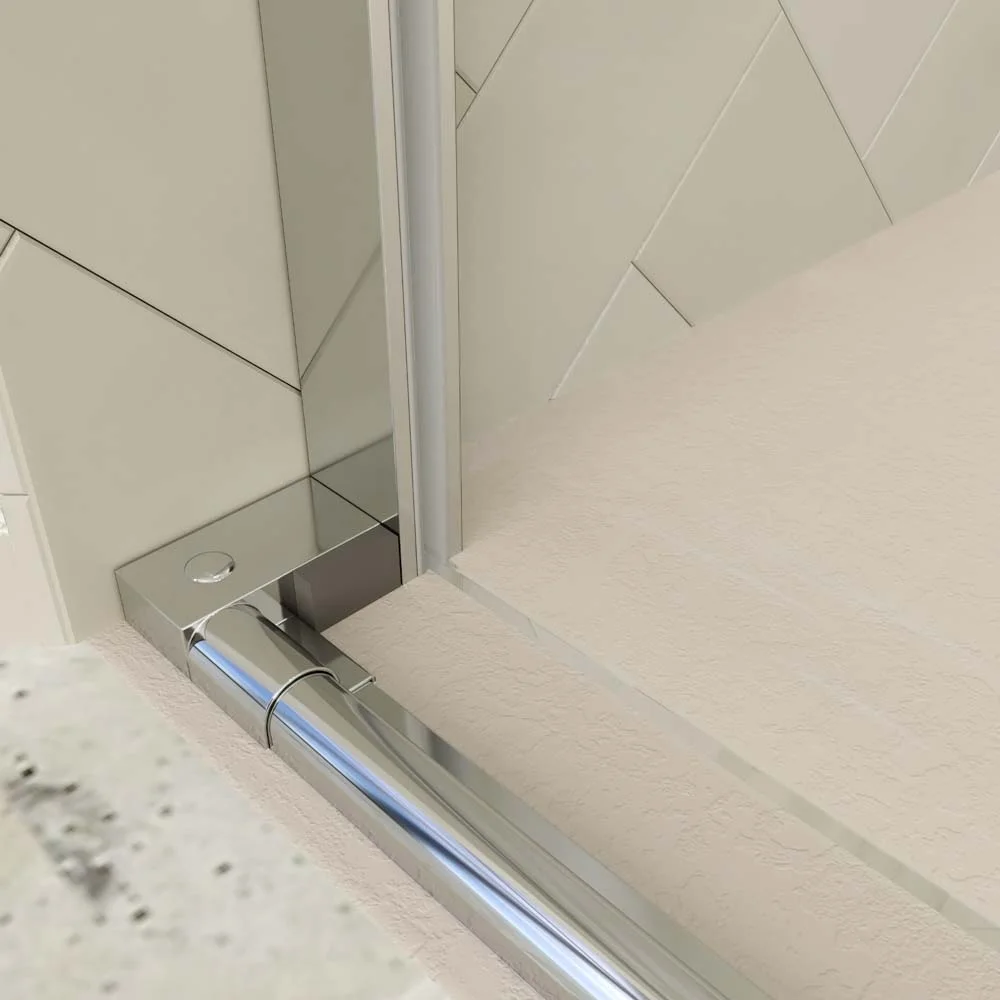 Paroi de douche rectangulaire VERONA ouverture frontale 1 fixe - 1 porte coulissante avec roulettes inférieures + 1 fixe finition CHROME BRILLANT – Image 4