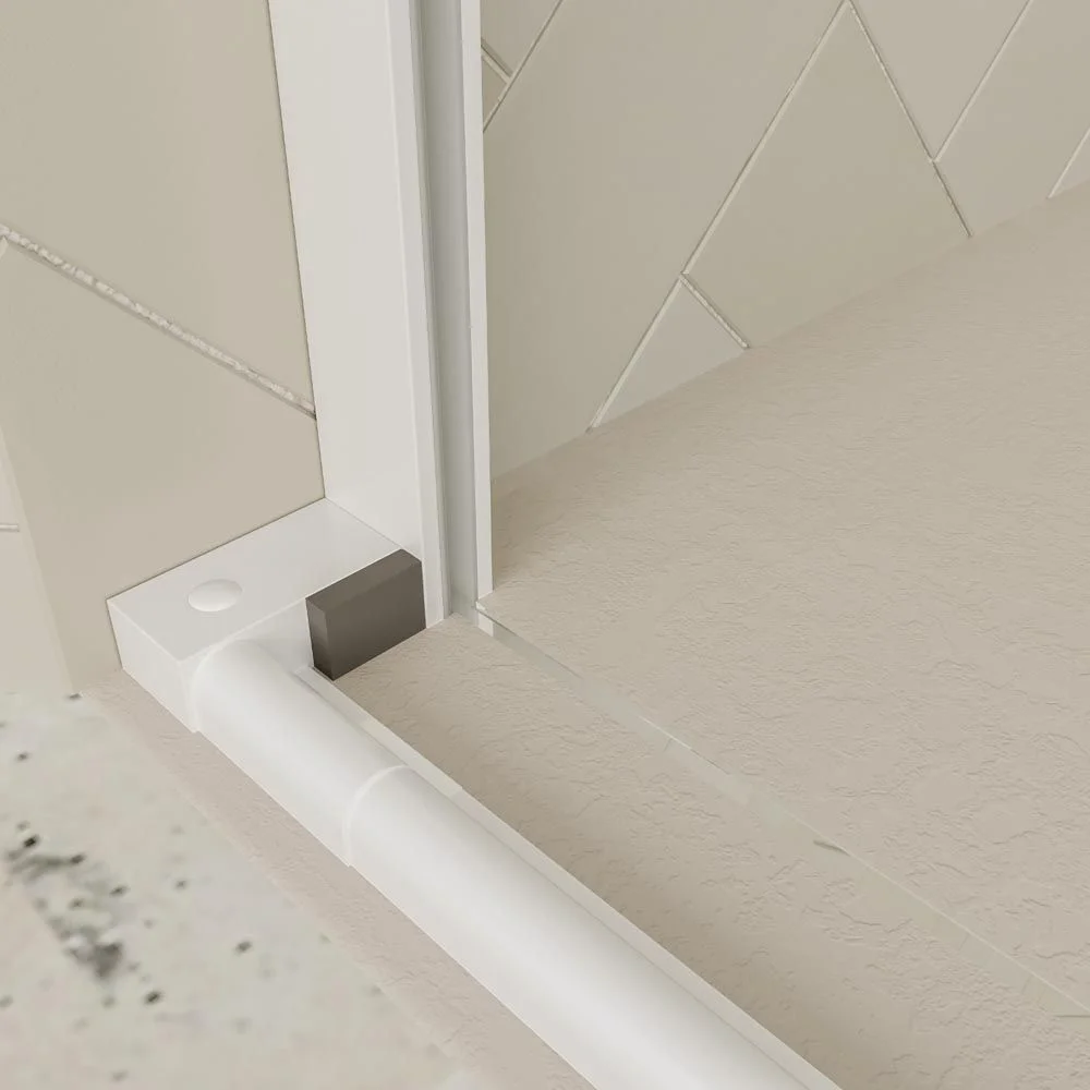 Paroi de douche rectangulaire VERONA ouverture frontale 1 fixe - 1 porte coulissante avec roulettes inférieures + 1 fixe finition BLANC MAT – Image 3