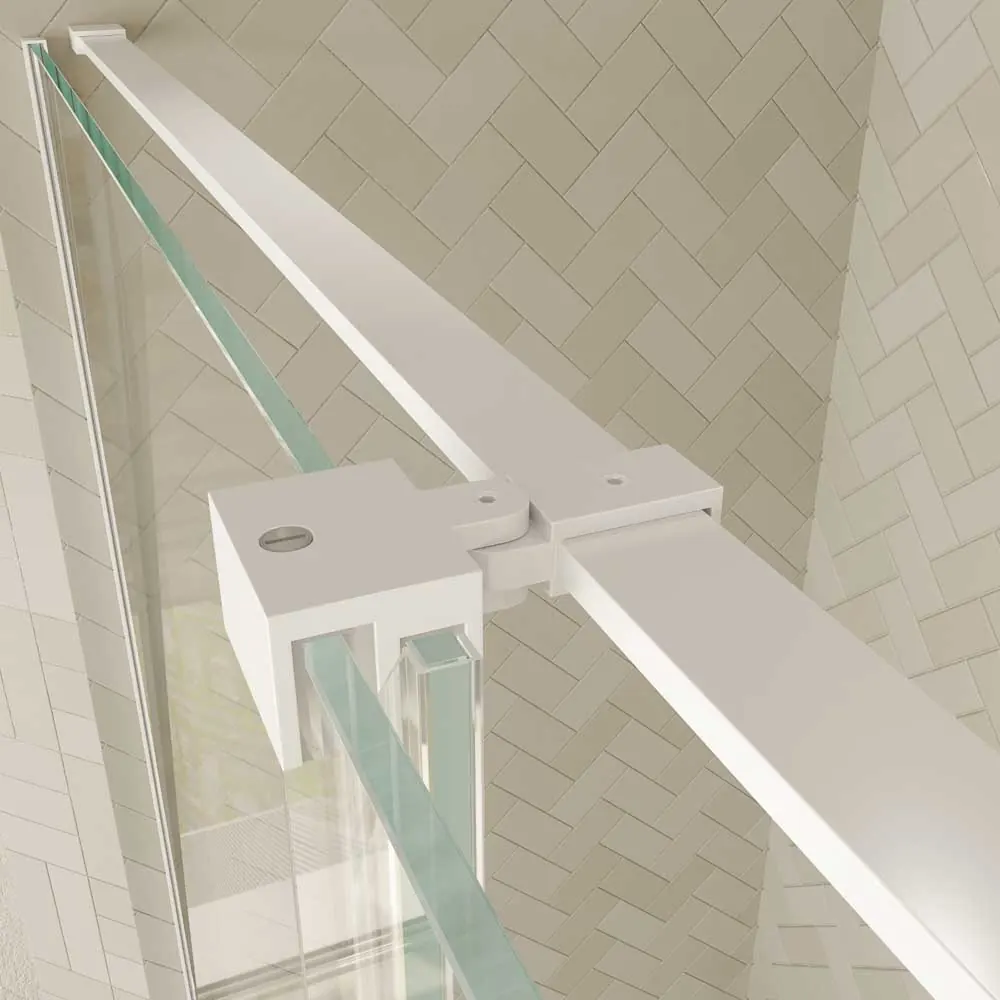 Paroi de douche rectangulaire VERONA ouverture frontale 1 fixe - 1 porte coulissante avec roulettes inférieures + 1 fixe finition BLANC MAT – Image 2