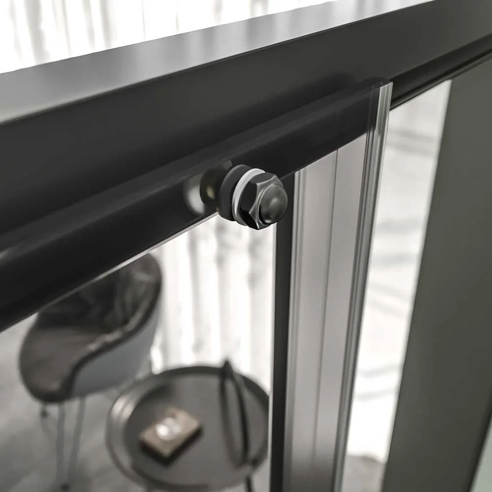 Cabine de douche TECH STEEL 1 façade fixe – 1 porte coulissante Parsol Gris – Inox NOIR MAT – Image 3
