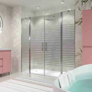Paroi de douche frontale fixe OPEN 2 – 2 portes pliantes sérigraphiées BRIGHT CHROME