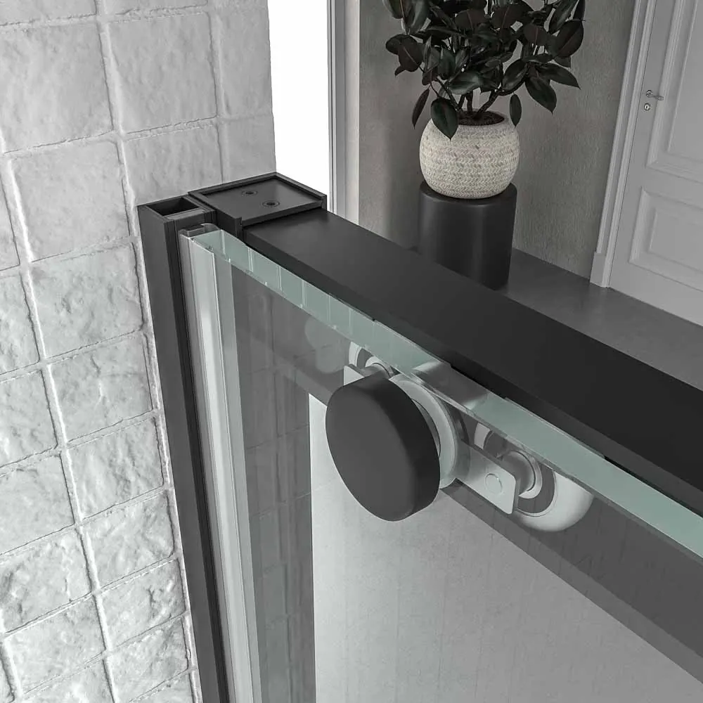 Paroi de douche NEXO façade 1 fixe – 1 porte coulissante Profil MINIMALIST Noir mat – Image 4