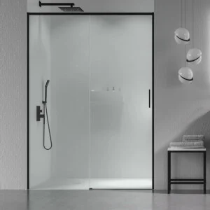 Paroi de douche NEXO façade 1 fixe – 1 porte coulissante Profil MINIMALIST Noir mat